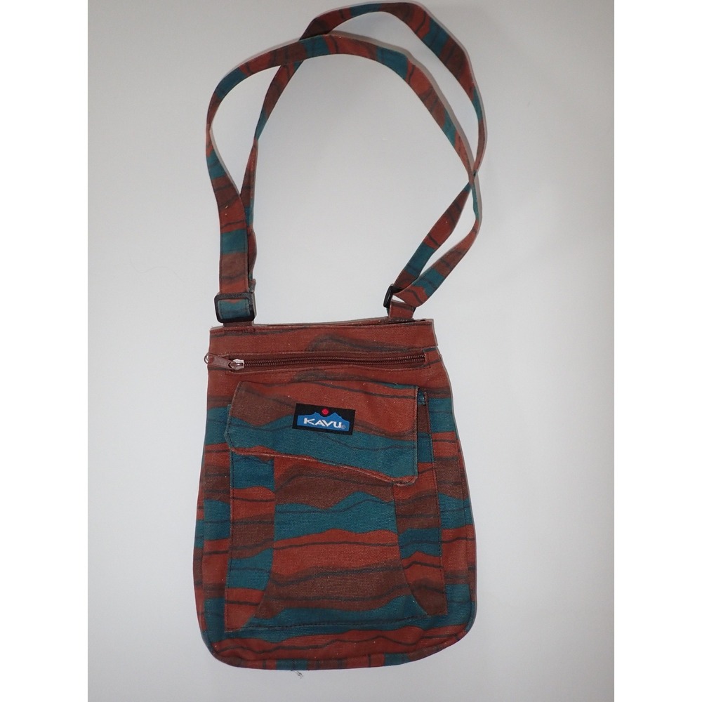 KAVU Women's Keeper Canvas Crossbody Bag Purse Striped OS Earth Tone Gorpcore